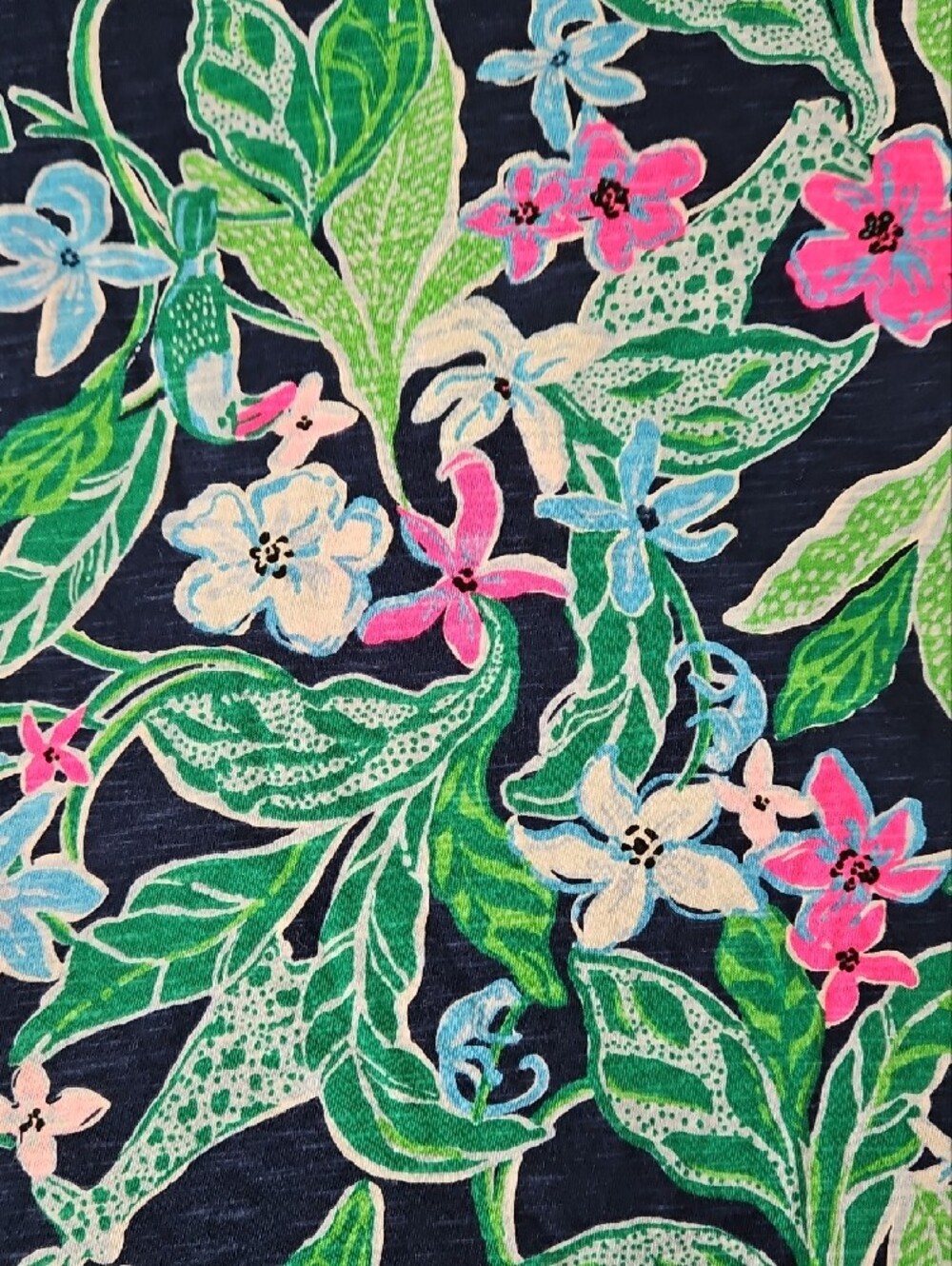 Floral Short-Sleeve Scoop Neck Top - Navy with Green & Pink By Lilly Pulitzer - Picture 7 of 9